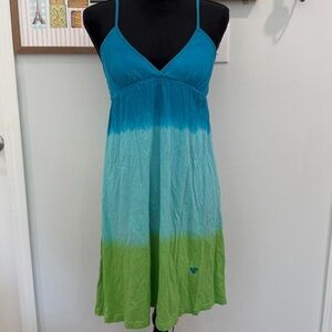 Roxy Y2K Blue Green Ombré Cotton Sundress Flowy Women Size Large